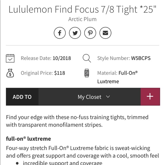 Lululemon fine focus 7/8 tight 25“ legging in arctic plum - Picture 13 of 13